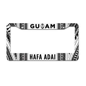 Guam Tribal White Aluminum License Plate Frame