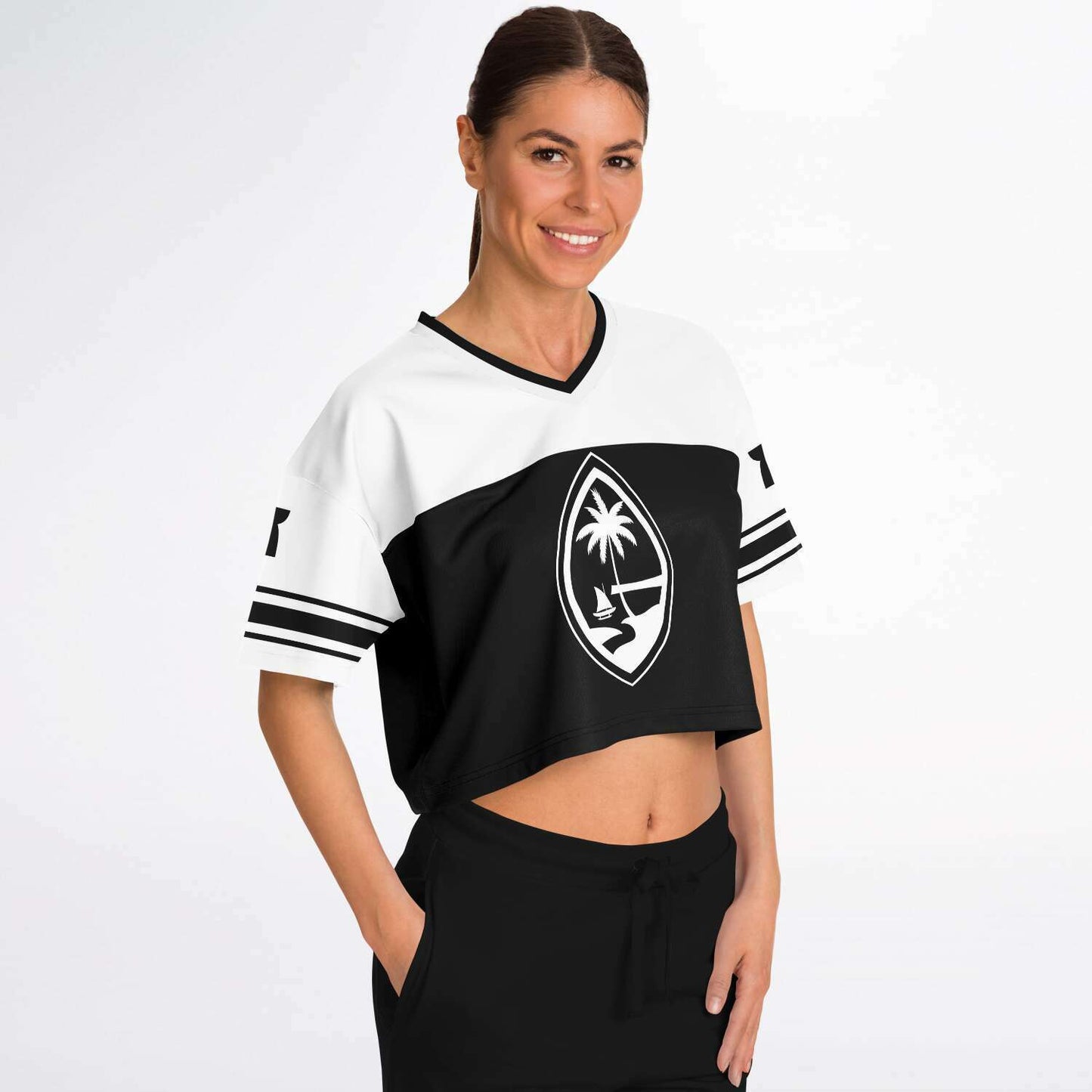 Guam Black and White Cropped Women's Football Jersey