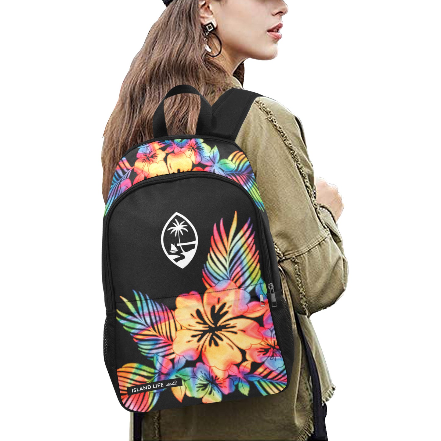 Guam Tropical Hibiscus Tie Dye Laptop Side Pockets Backpack