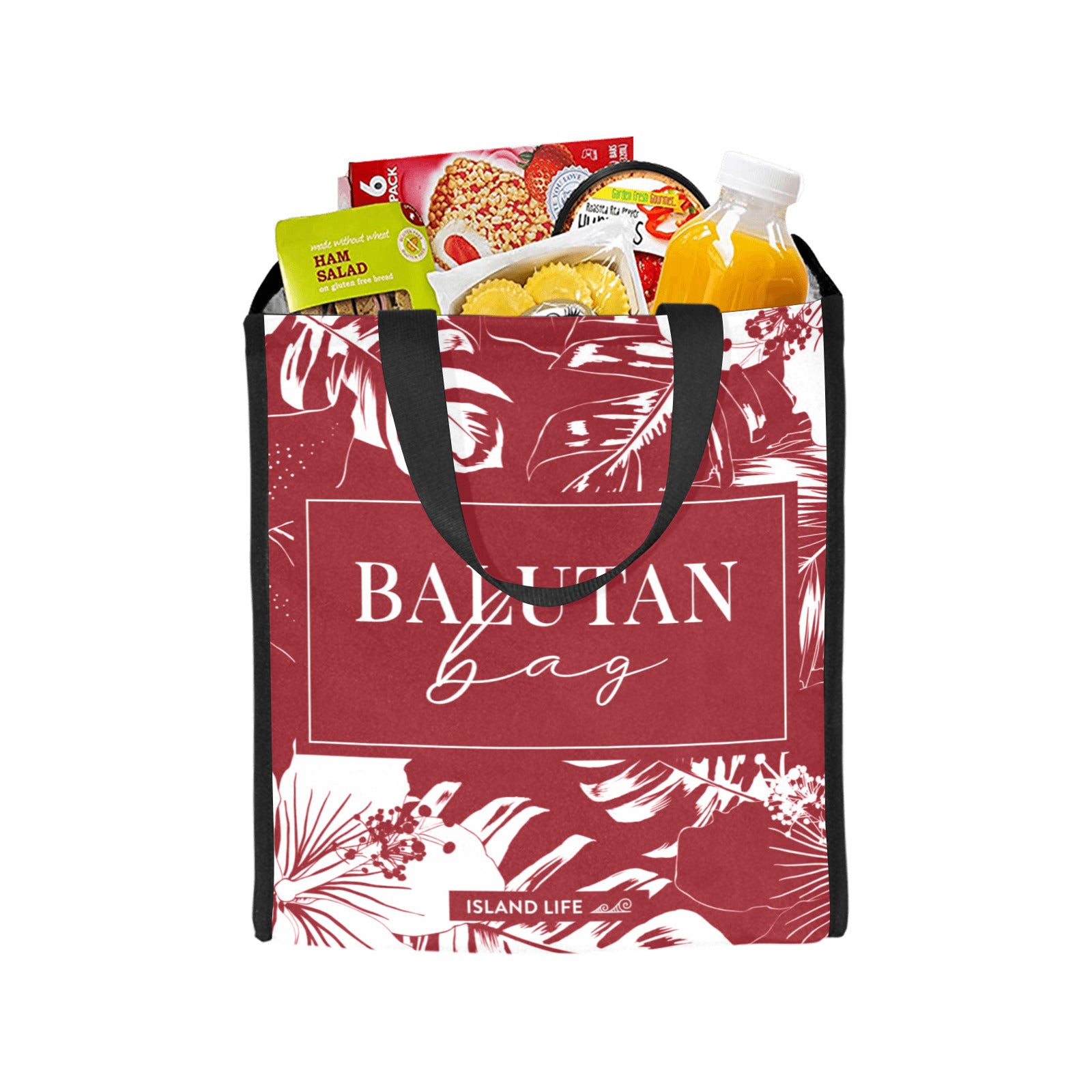 Guam CNMI Red Floral Balutan Large Picnic Tote Bag