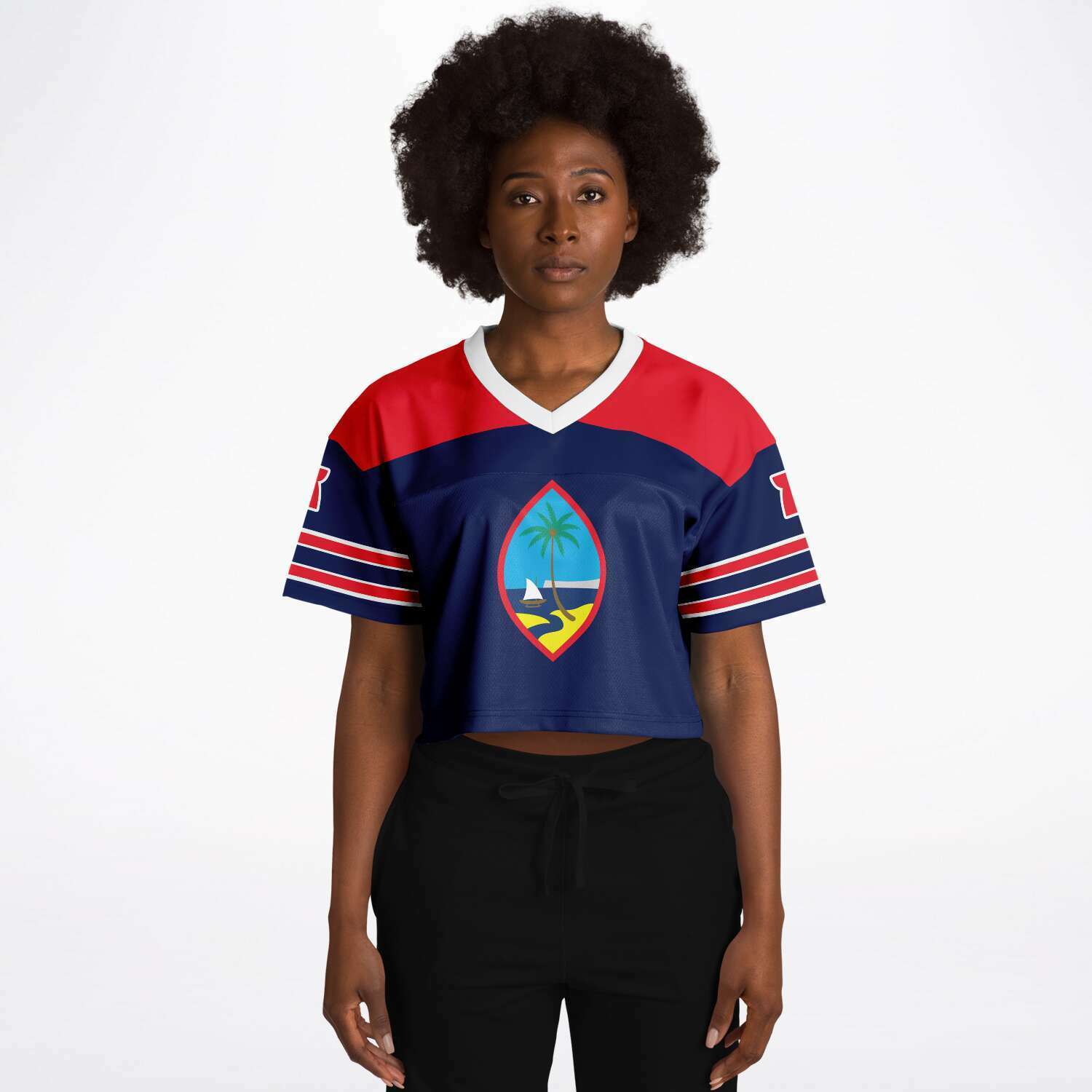 Subliminator Guam 671 Tribal Blue Cropped Women's Football Jersey L