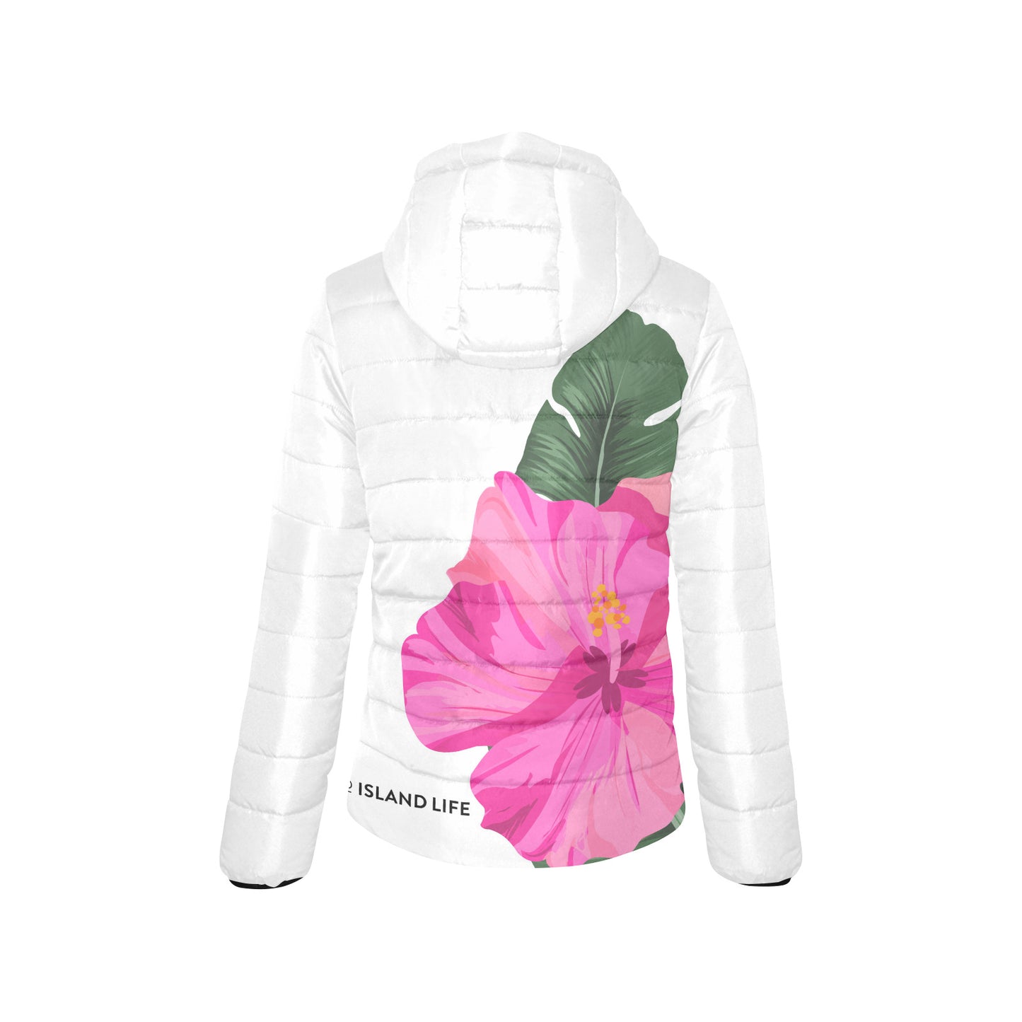 Guam Pink Hibiscus Paradise Women's Hooded Padded Jacket