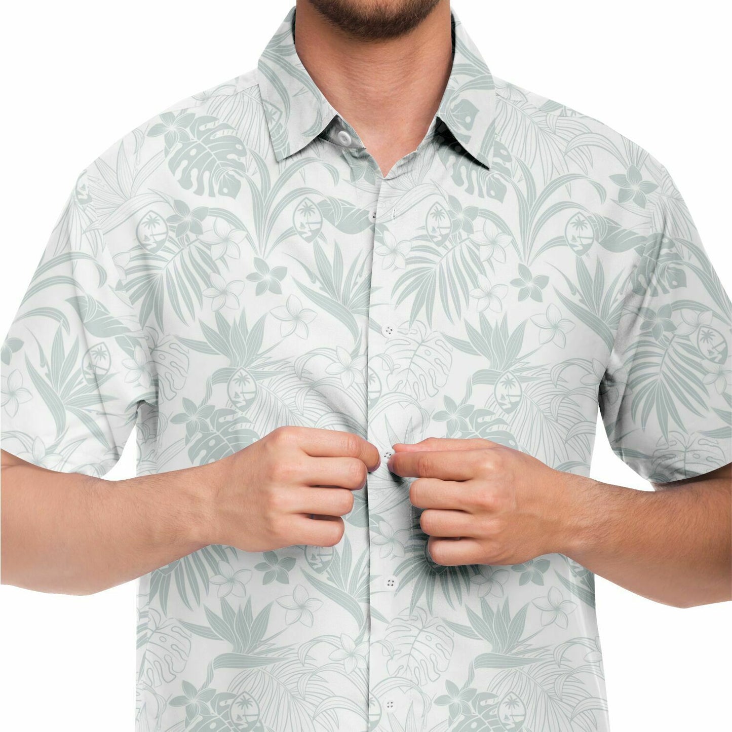 Guam Plumeria Tropical White Button Down Shirt