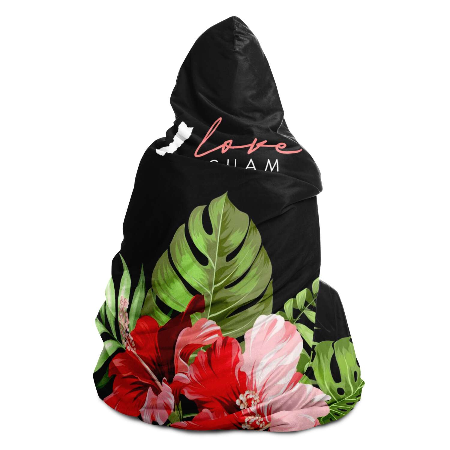 Love Guam Red Hibiscus Premium Sherpa Hooded Blanket