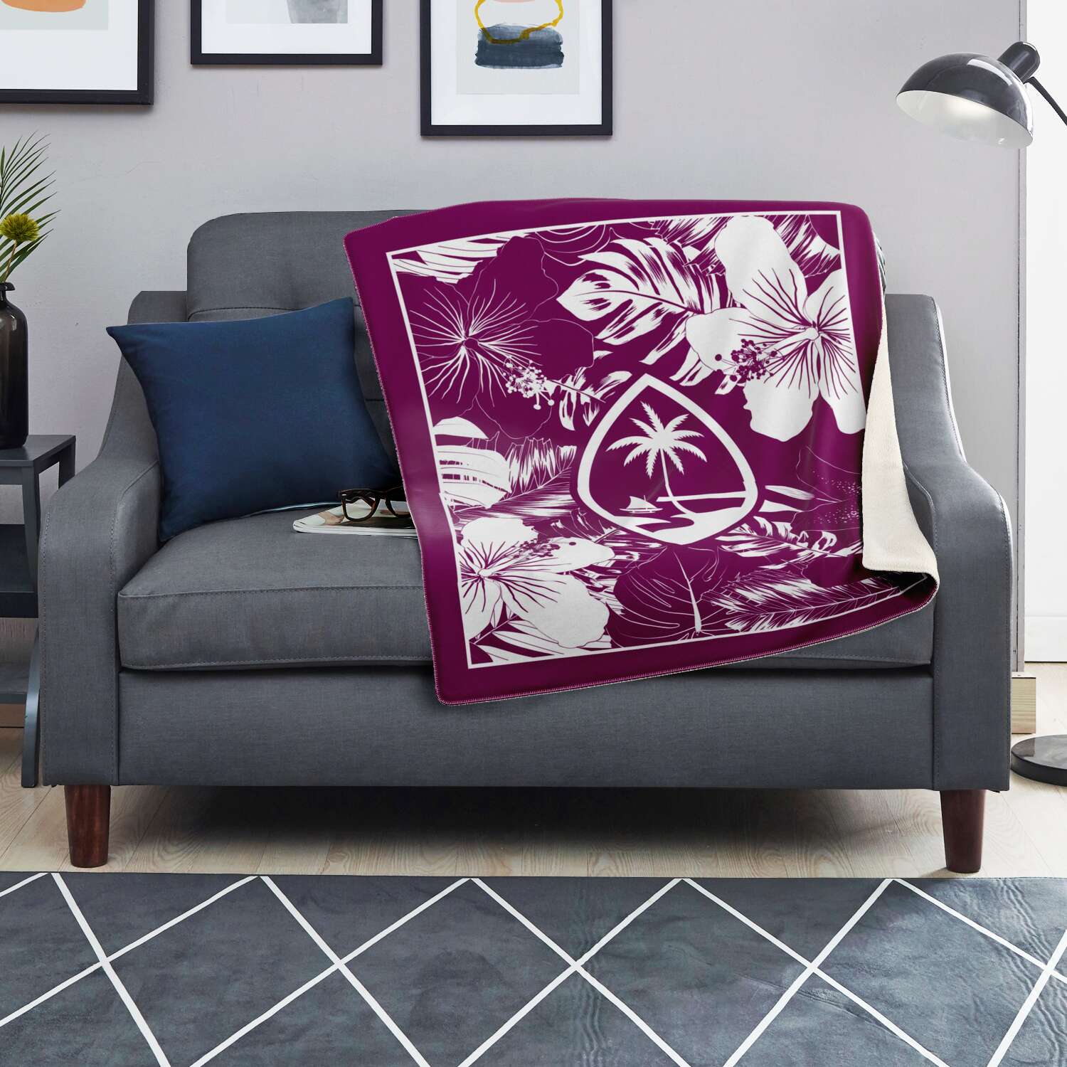 Guam Hibiscus Purple Microfleece Blanket