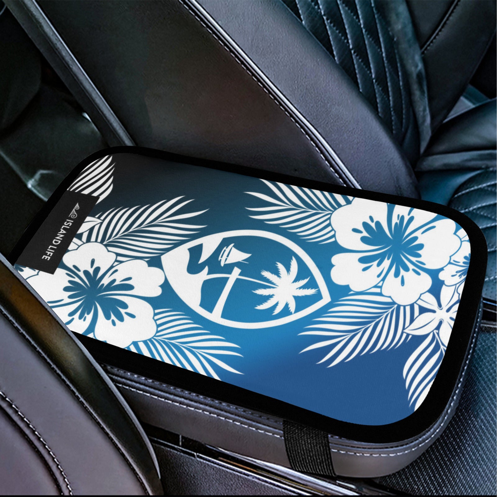 Guam Tropical Hibiscus Blue Car Armrest Cover