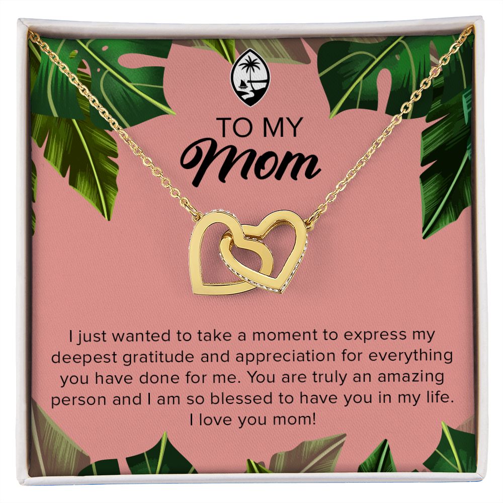 Guam Mom Tropical Leaves Interlocking Hearts Necklace