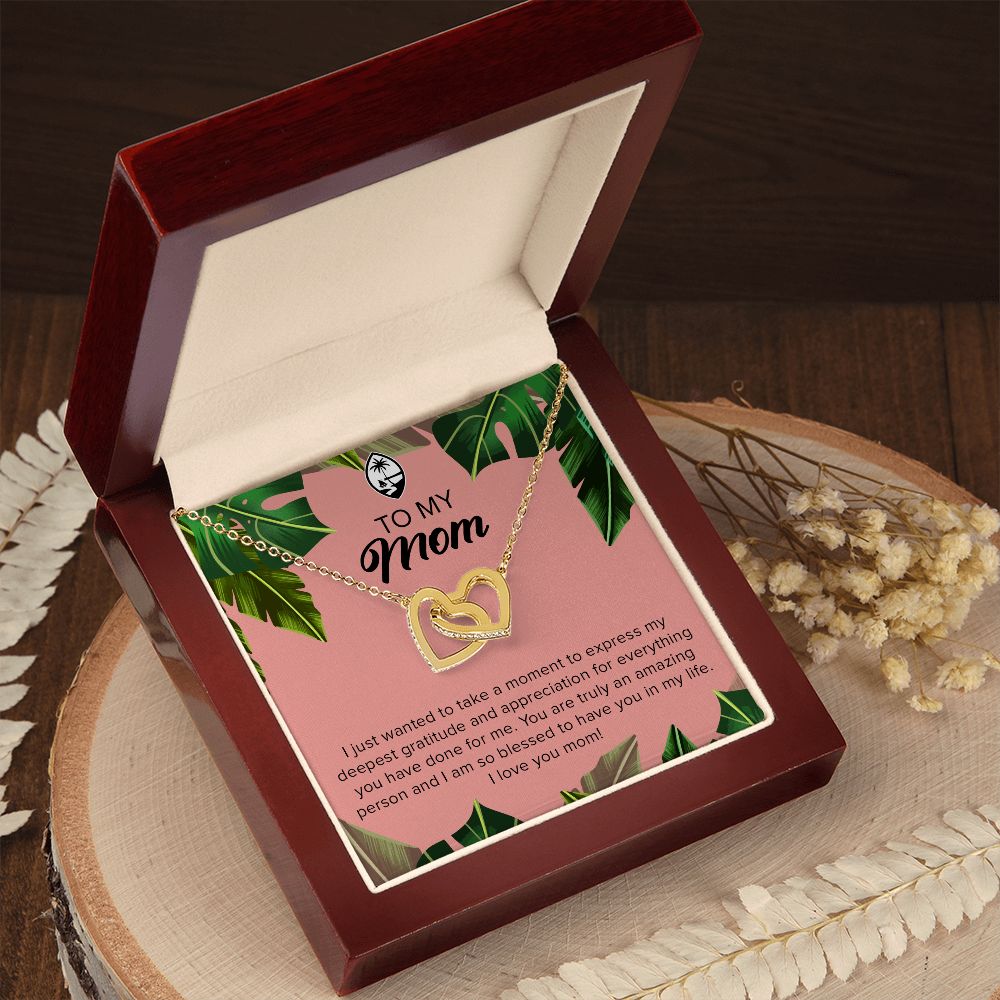 Guam Mom Tropical Leaves Interlocking Hearts Necklace