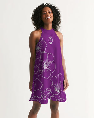 Guam Modern Hibiscus Purple Women's Halter Dress