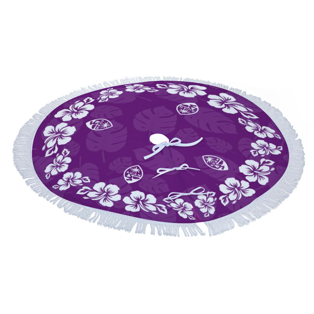 Guam Classic Purple Hibiscus Fringed Christmas Tree Skirt