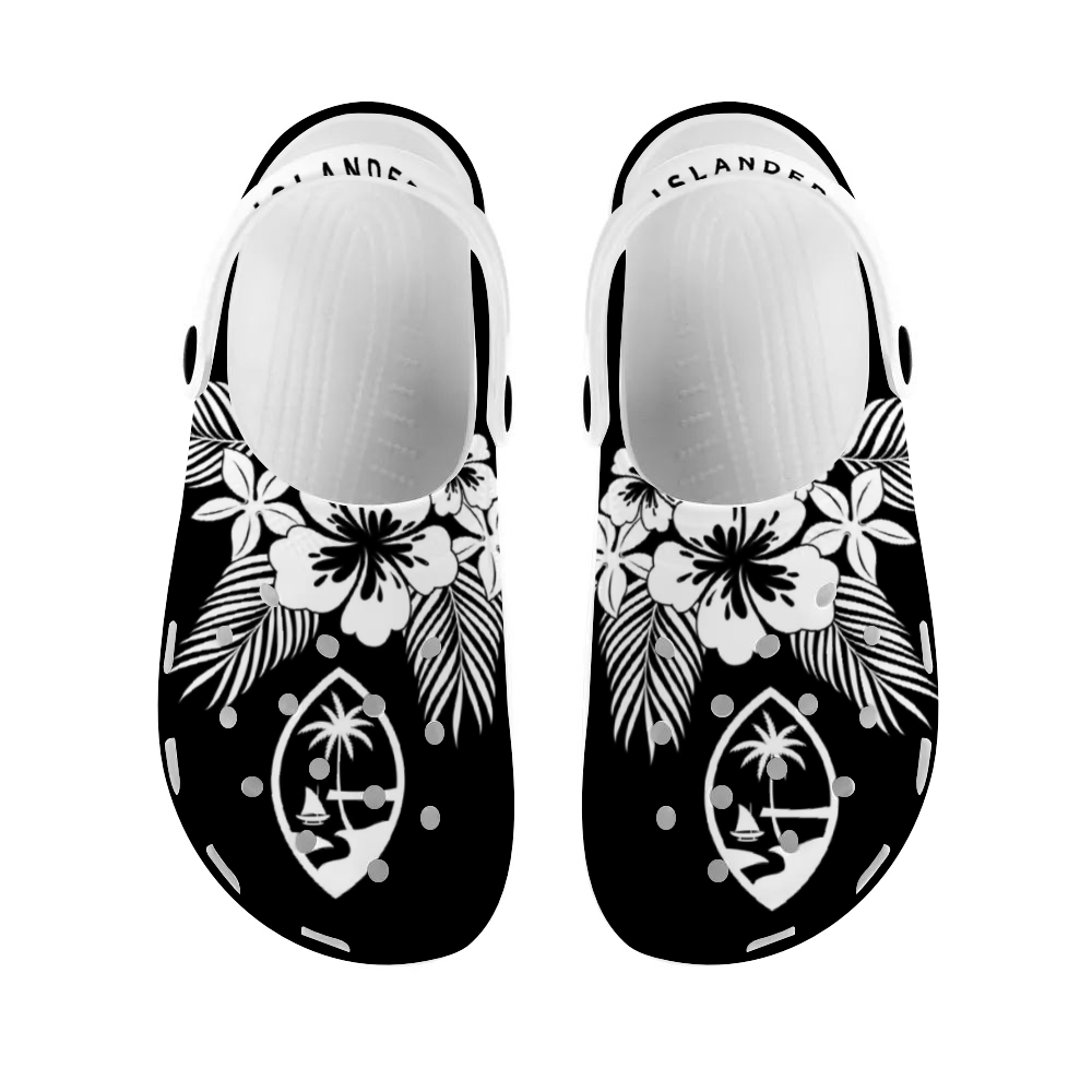 Guam Tropical Hibiscus Black Unisex Rubber Clogs Sandals
