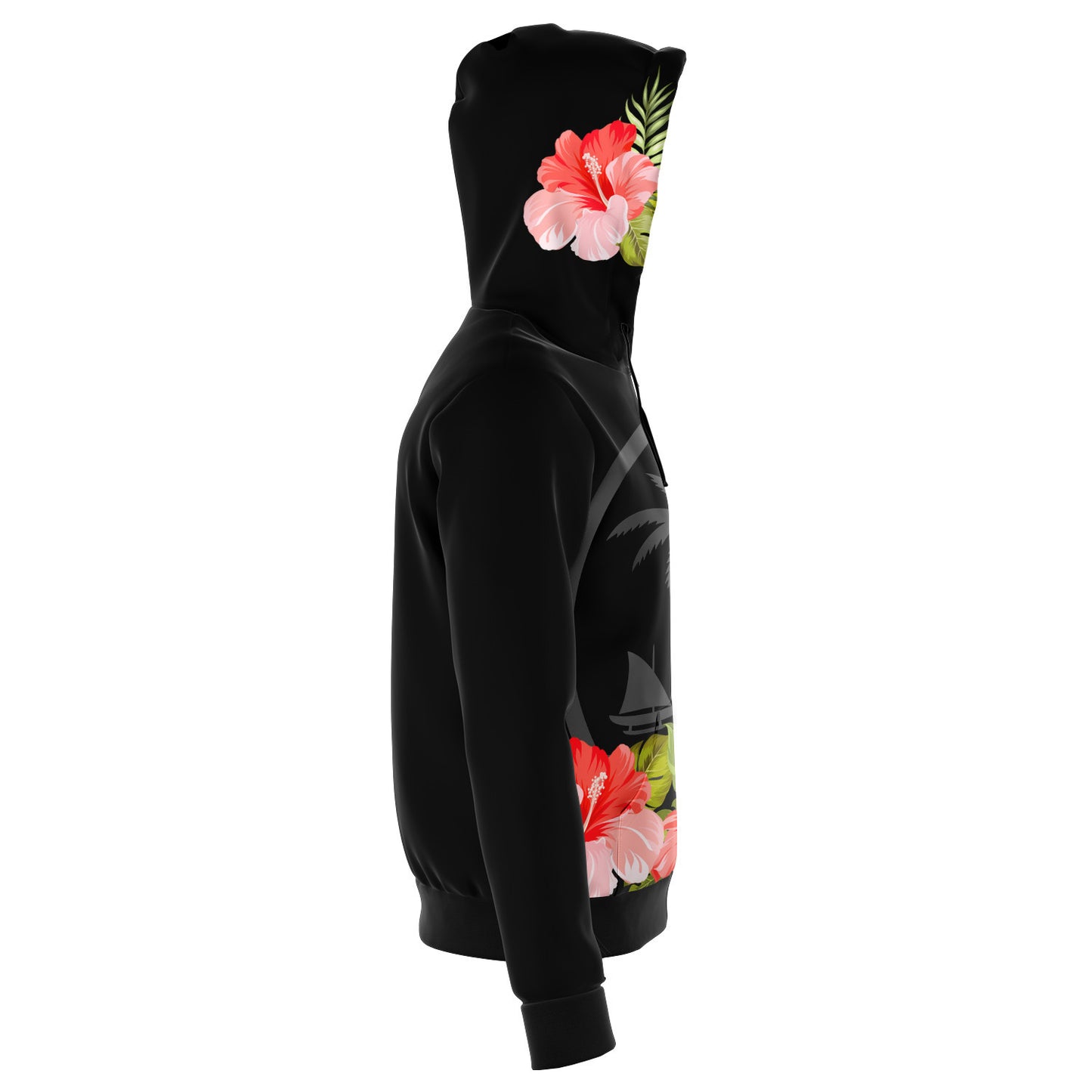 Guam Pink Hibiscus Black Zip Hoodie Jacket