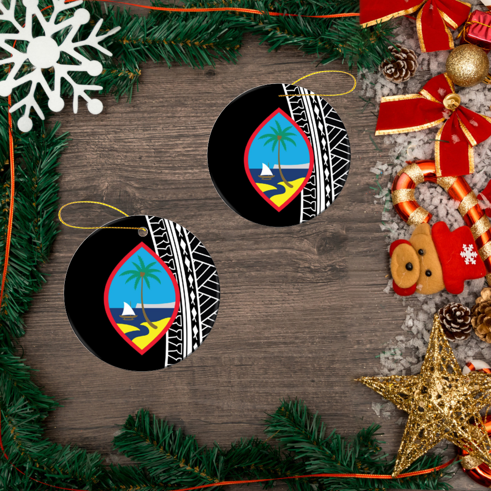 Guam Seal Black Tribal Christmas Circle Ornament