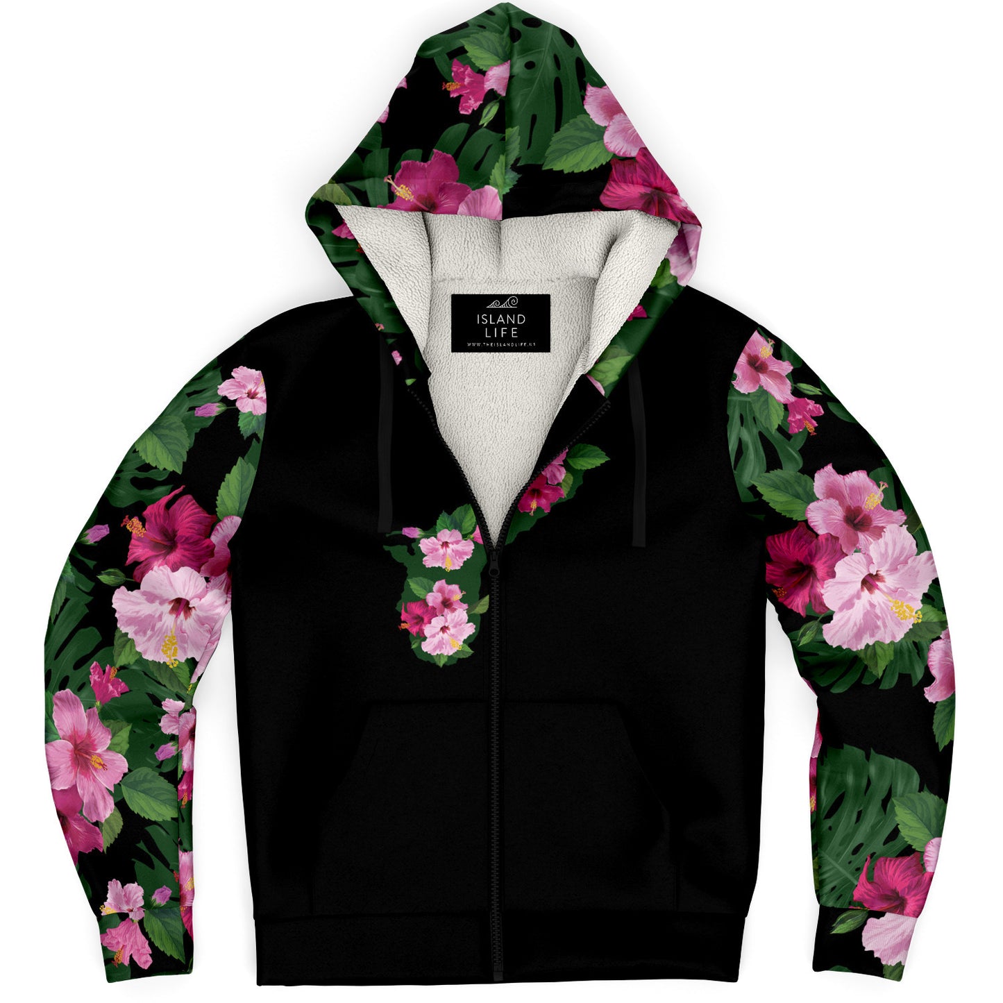 Guam Fuchsia Hibiscus Microfleece Hoodie Jacket