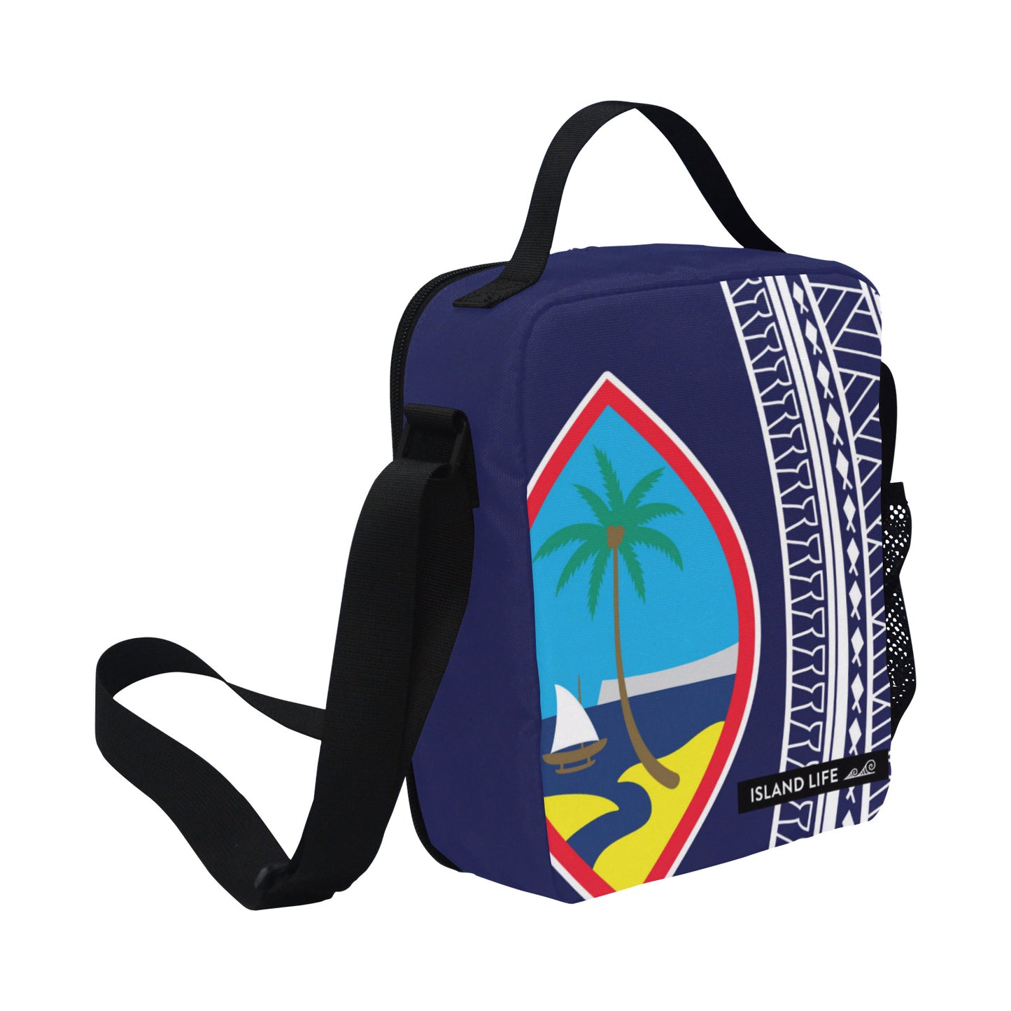 Hafa Adai Guam Tribal Blue Crossbody Kids Lunch Bag