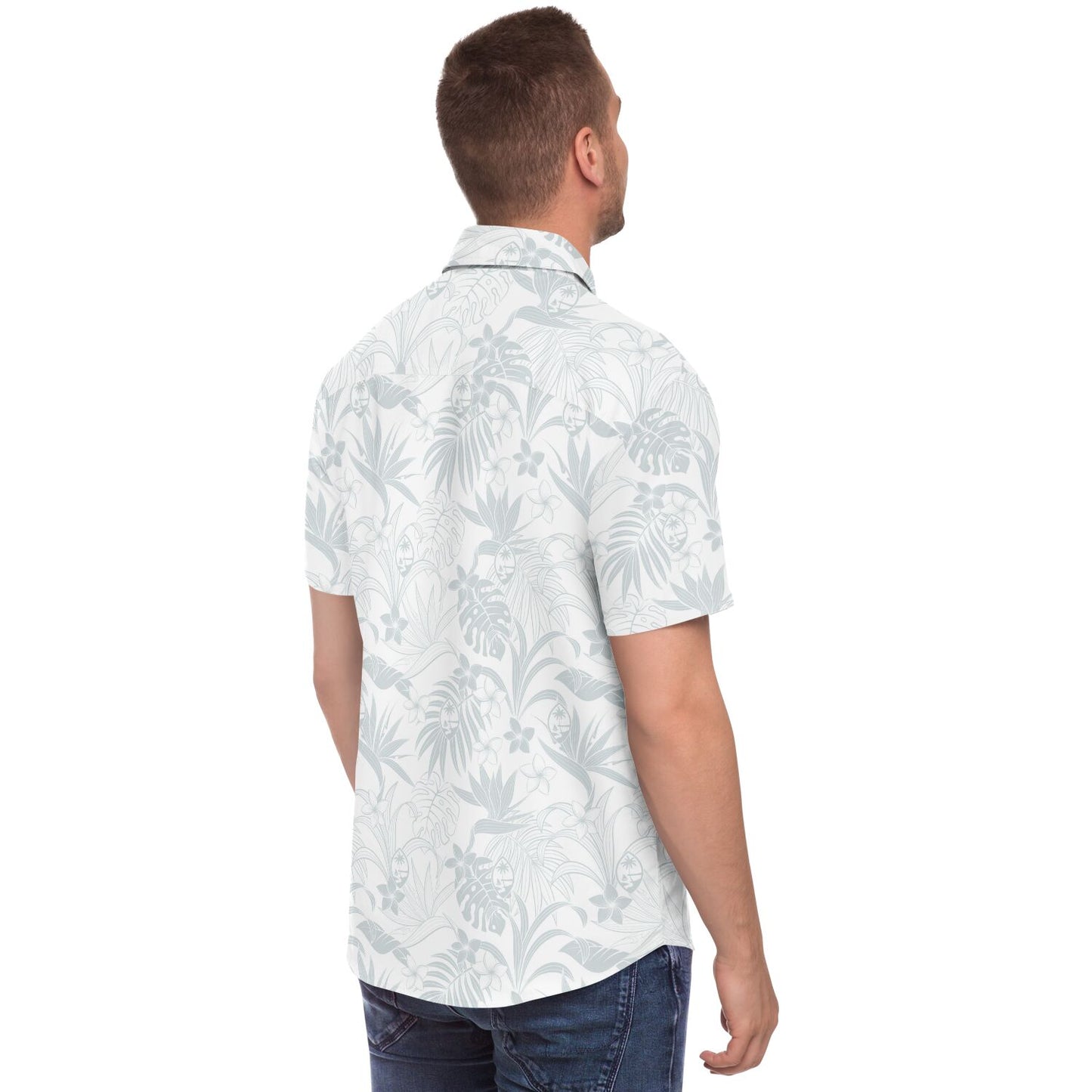 Guam Plumeria Tropical White Button Down Shirt