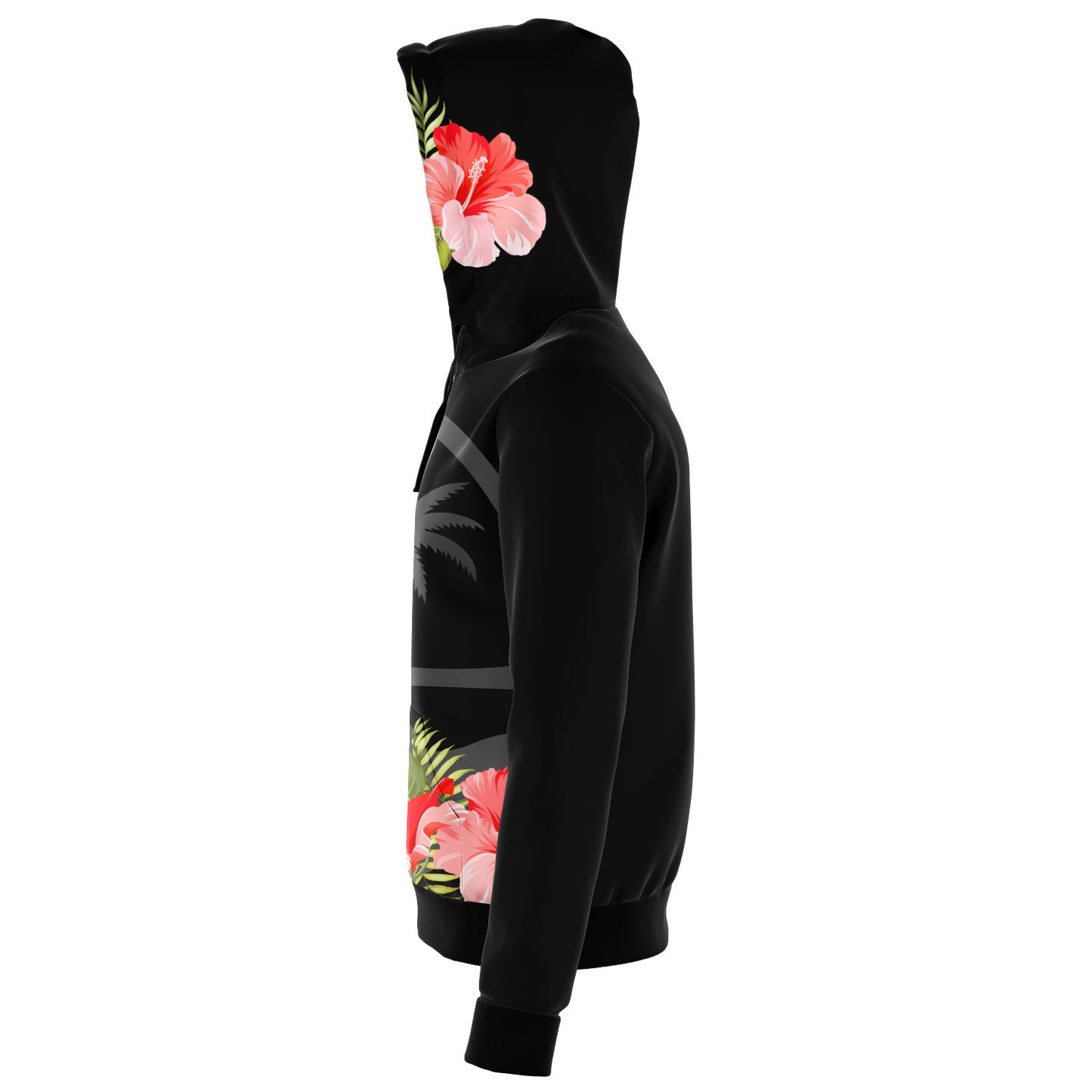 Guam Pink Hibiscus Black Zip Hoodie Jacket