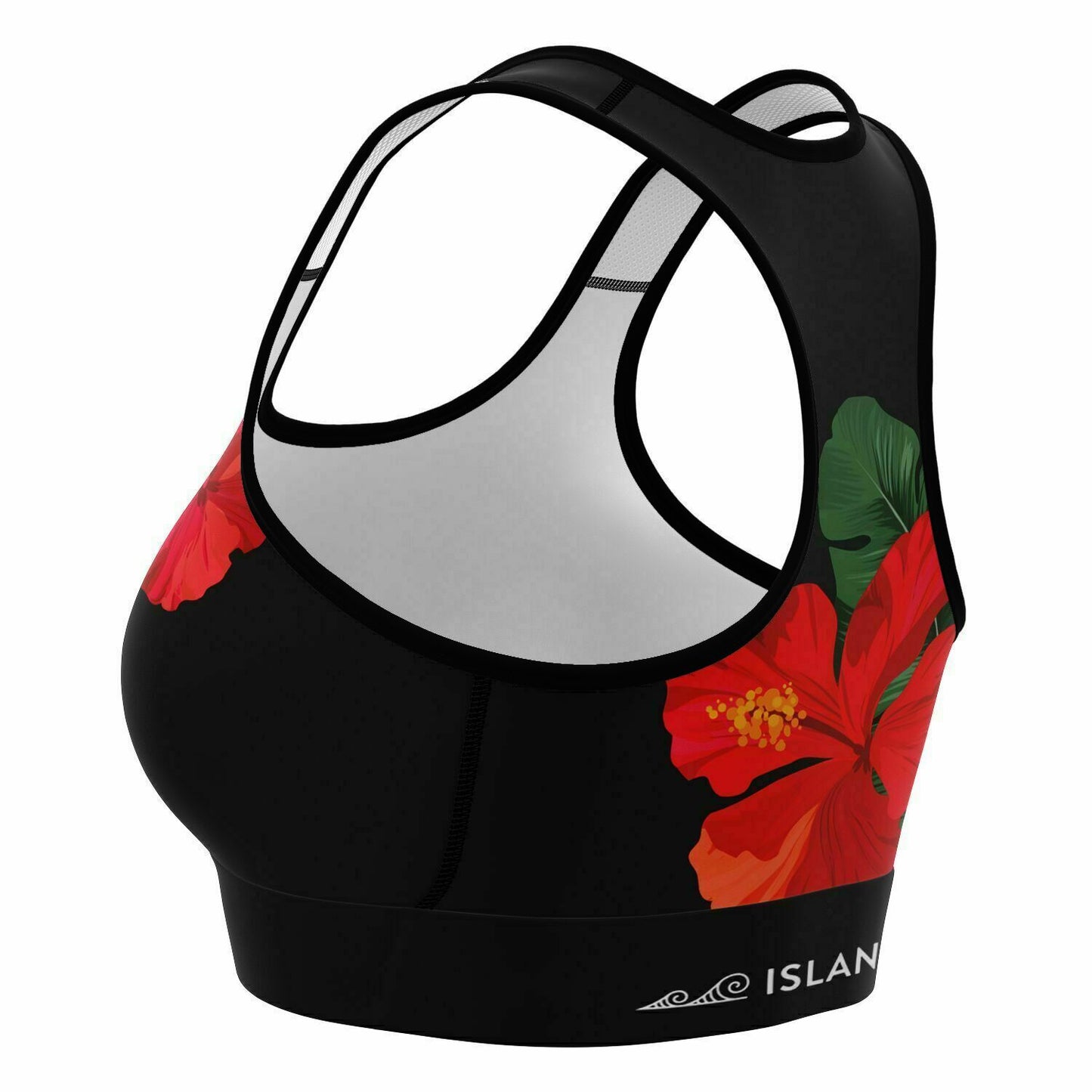 Guam Red Black Hibiscus Paradise Sports Bra