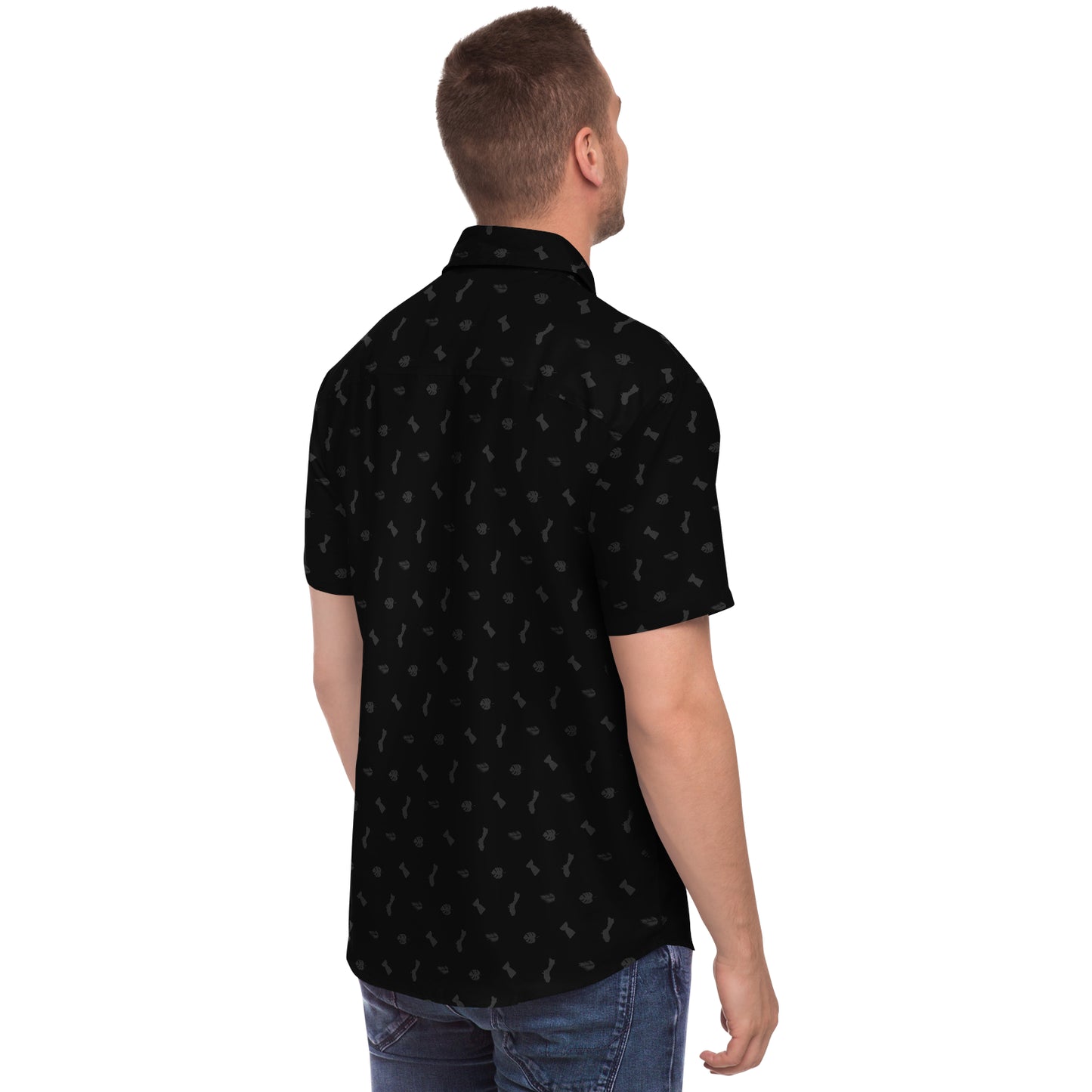 Guam Black Button Down All Over Print Shirt