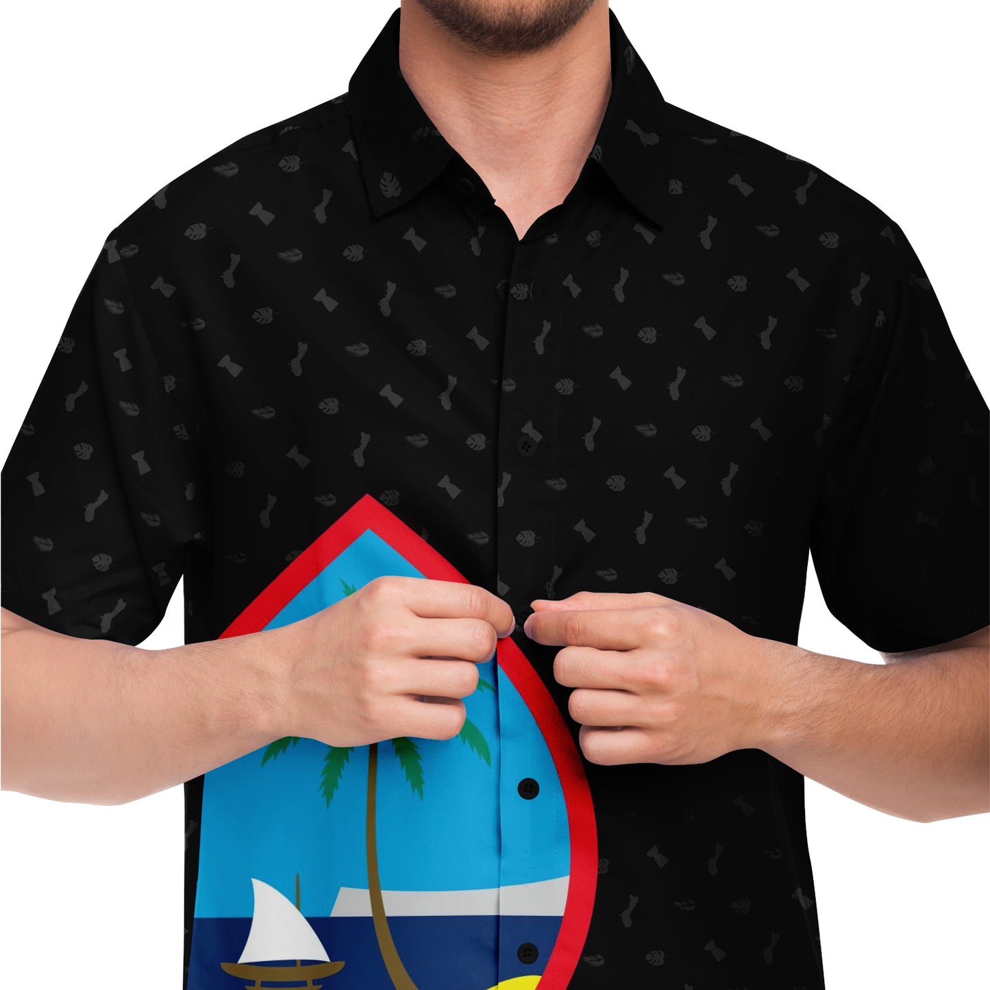 Guam Seal Black Button Down All Over Print Shirt