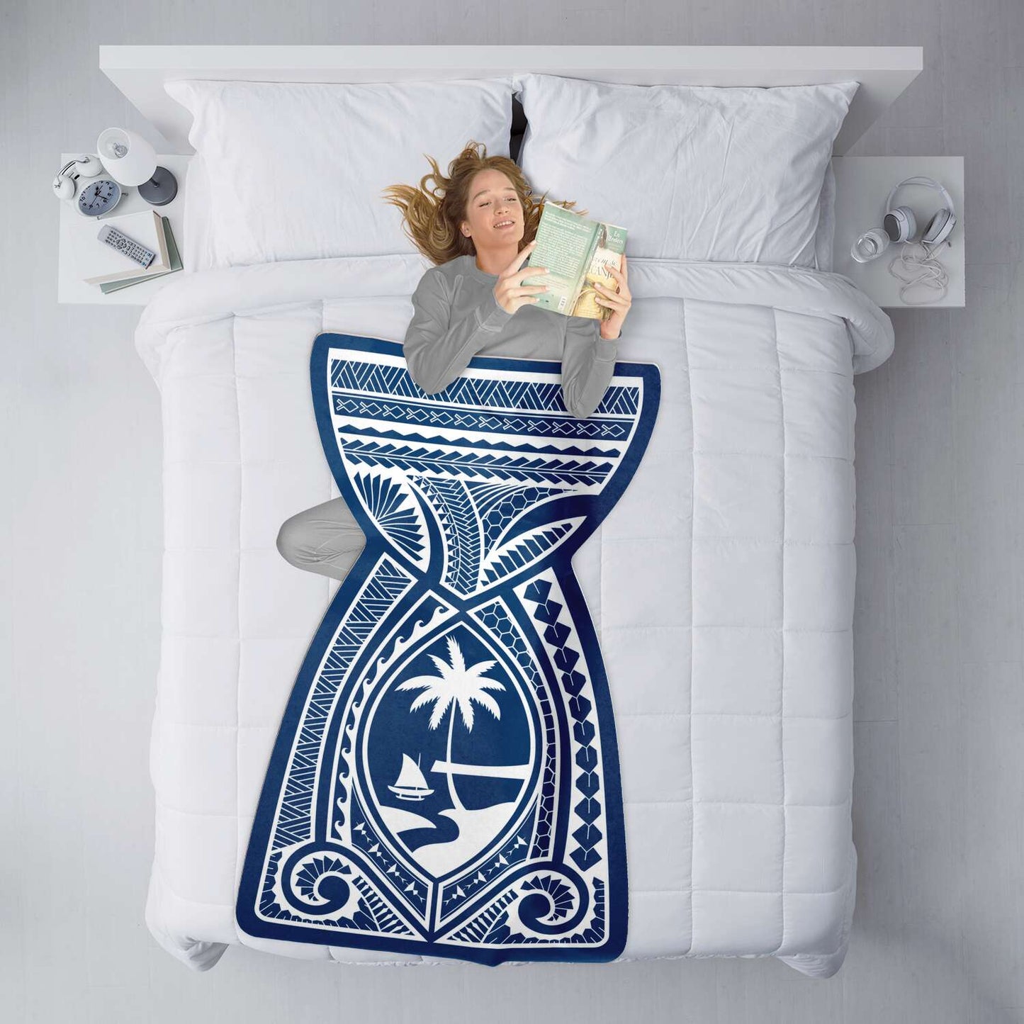 Latte Stone Guam Tribal Shaped Blue Microfleece Blanket