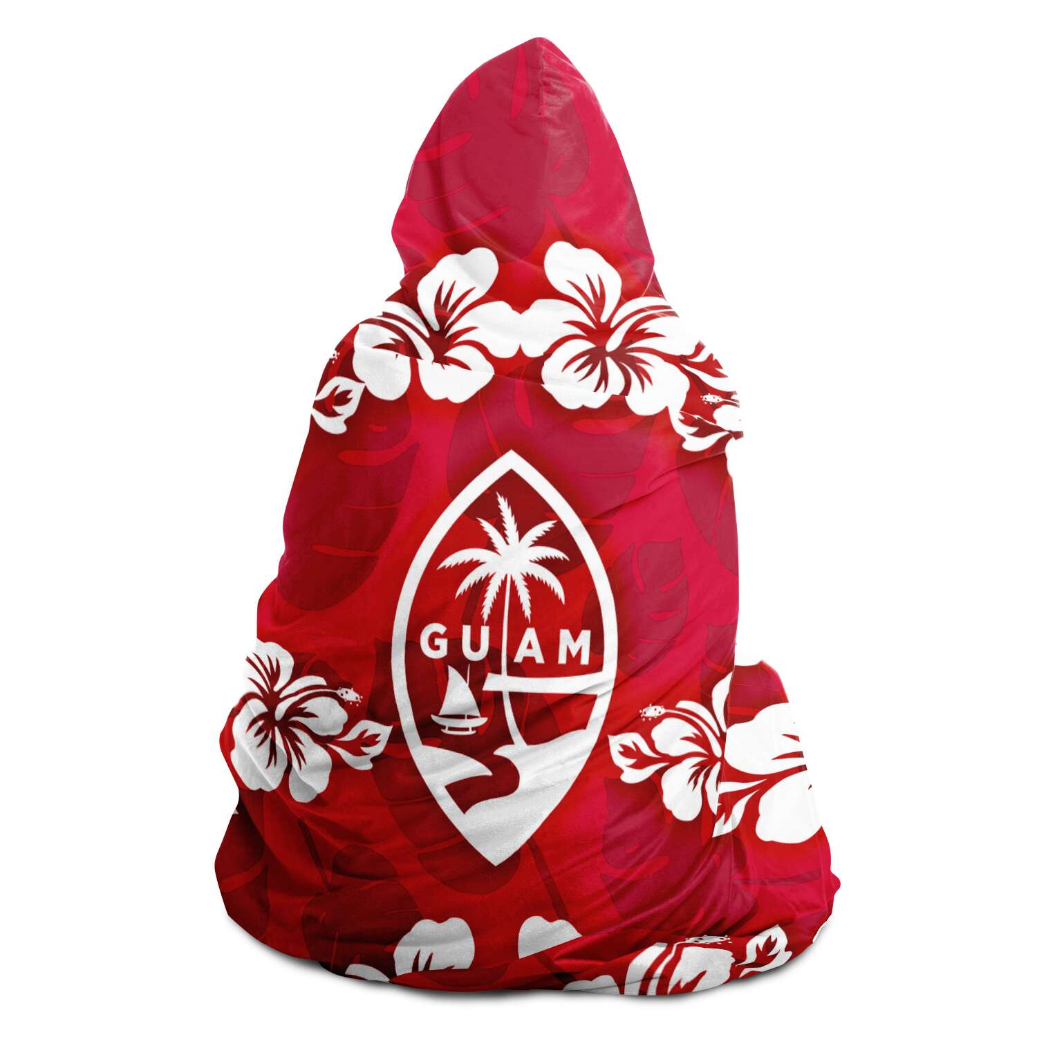 Guam Classic Red Hibiscus Premium Sherpa Hooded Blanket