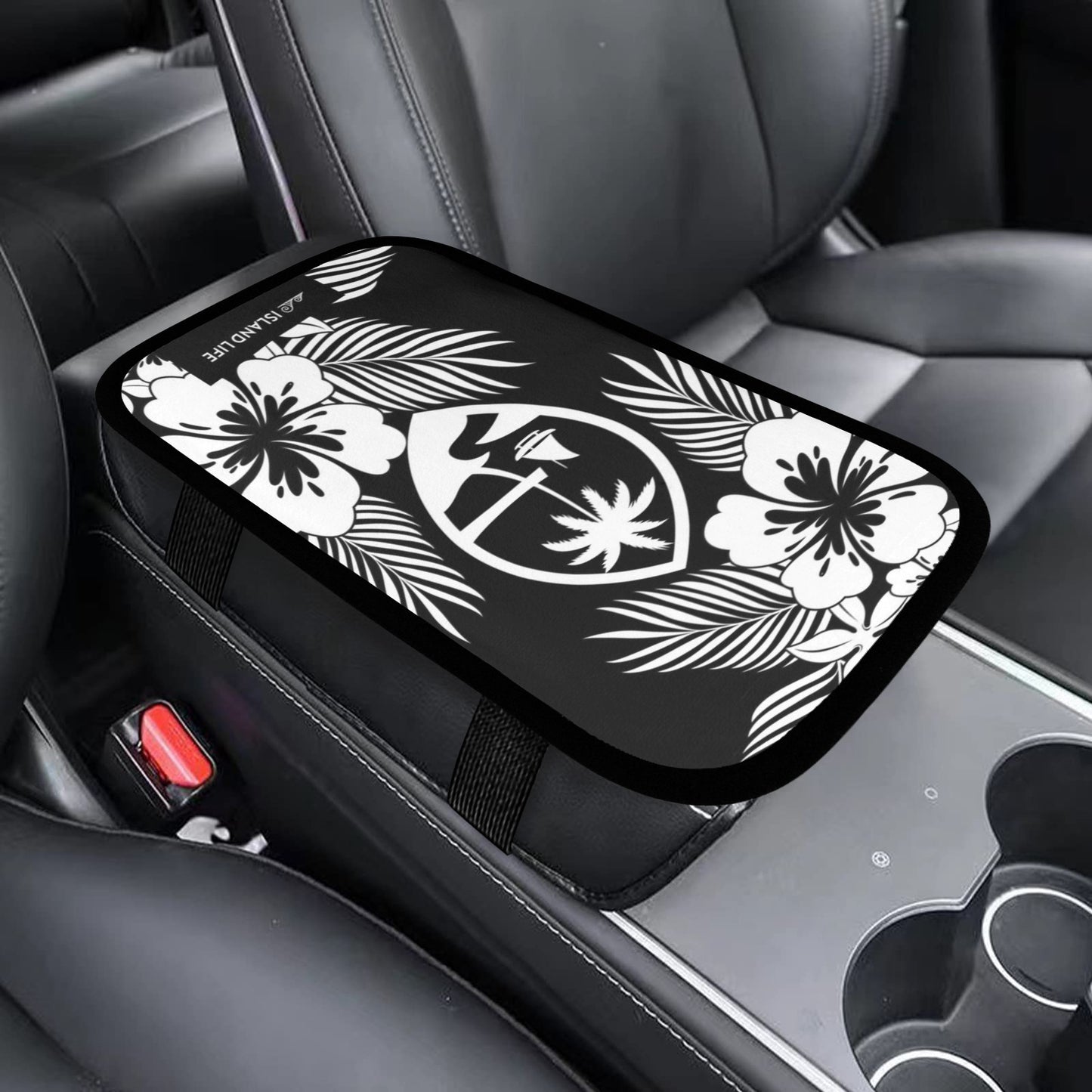 Guam Tropical Hibiscus Black Car Armrest Cover
