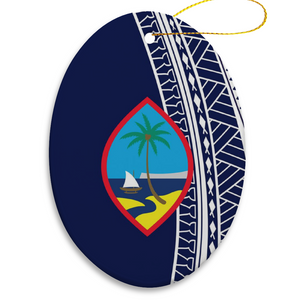 Guam Seal Blue Tribal Christmas Oval Ornament