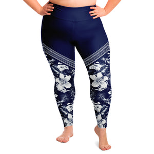 Guam CNMI Tribal Blue Hibiscus Curvy Leggings