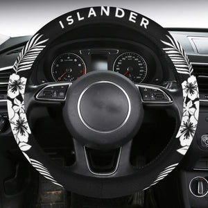 Tropical Hibiscus Islander Guam CNMI Black Steering Wheel Cover with Anti-Slip Insert