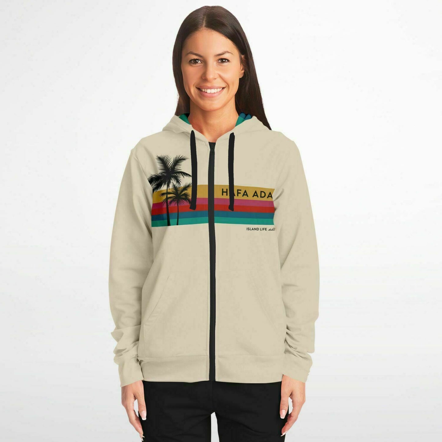 Hafa Adai Retro Rainbow Guam CNMI Zip Hoodie Jacket