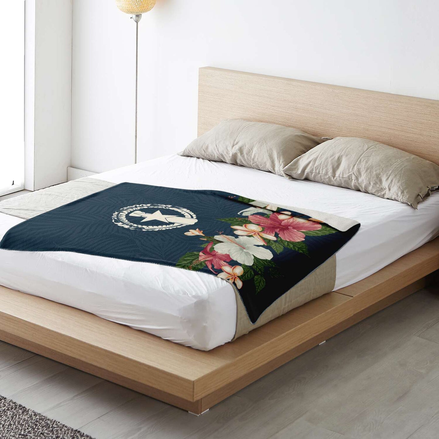 CNMI Seal Vintage Hibiscus Microfleece Blanket