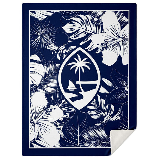 Guam Hibiscus Navy Blue Microfleece Blanket