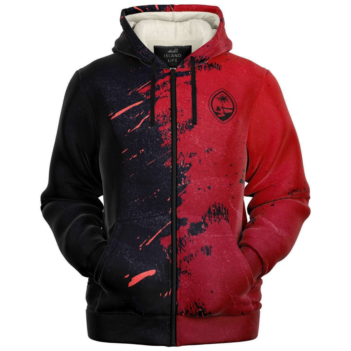 Guam Red Brush Stroke Microfleece Hoodie Jacket