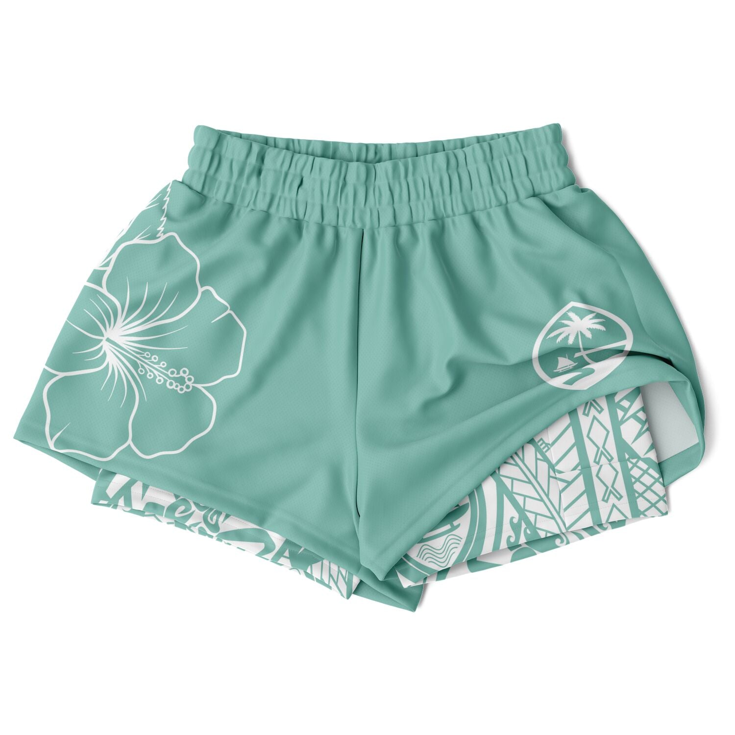 Guam Blue Modern Hibiscus Layer 2-in-1 Phone Pocket Active Shorts
