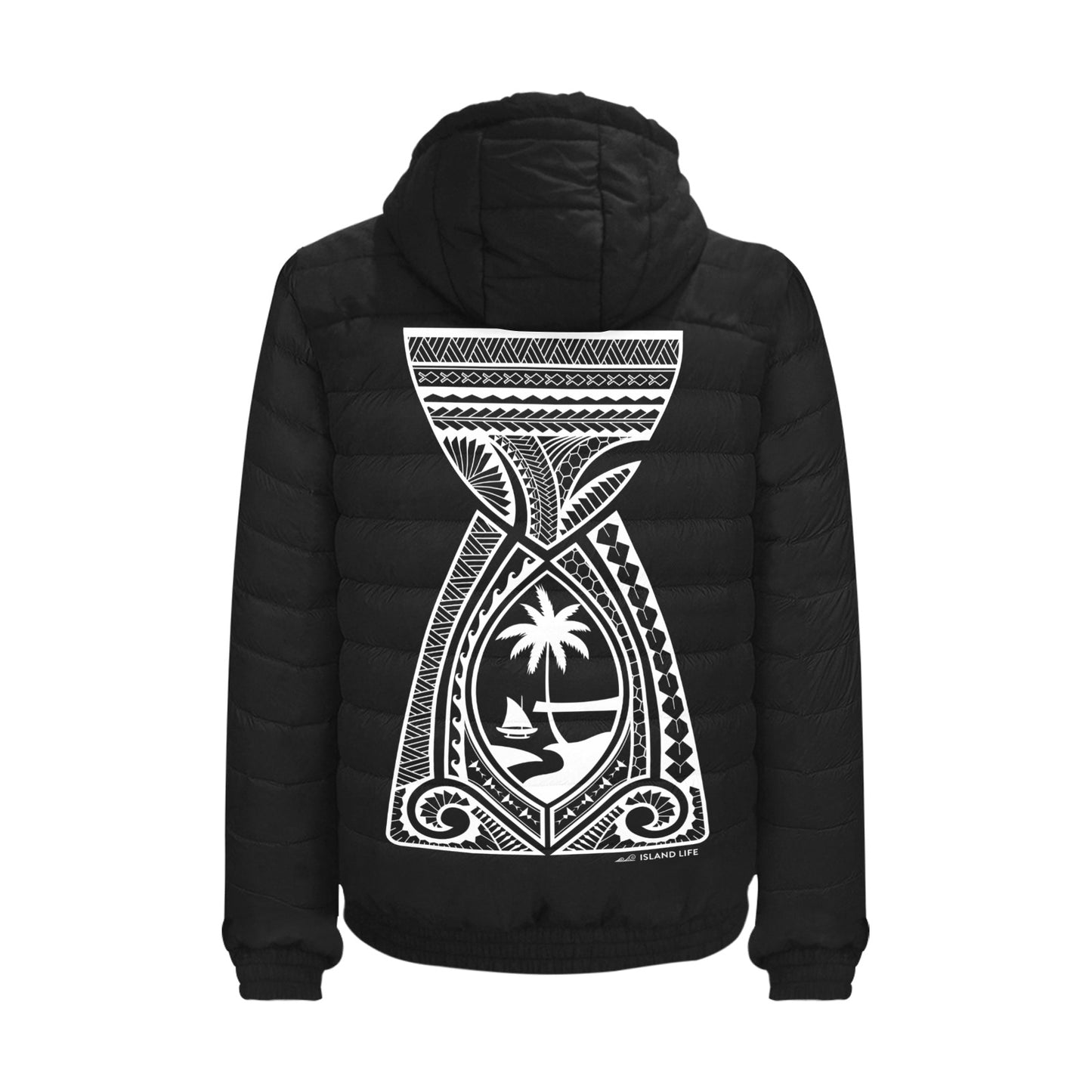 Guam Latte Stone Tribal Men's Padded Hooded Jacket