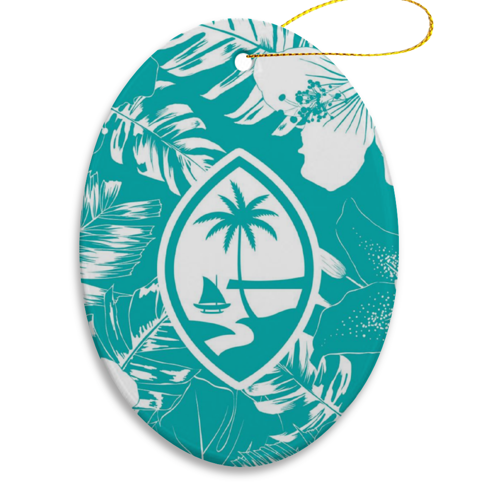 Guam Teal Hibiscus Christmas Oval Ornament