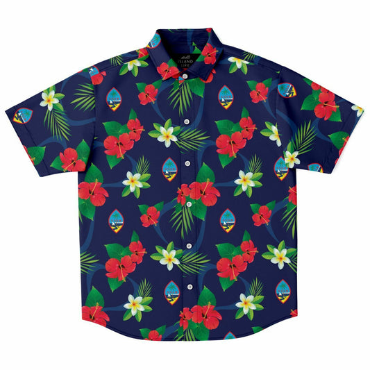 Guam Flag Flowers Button Down Shirt