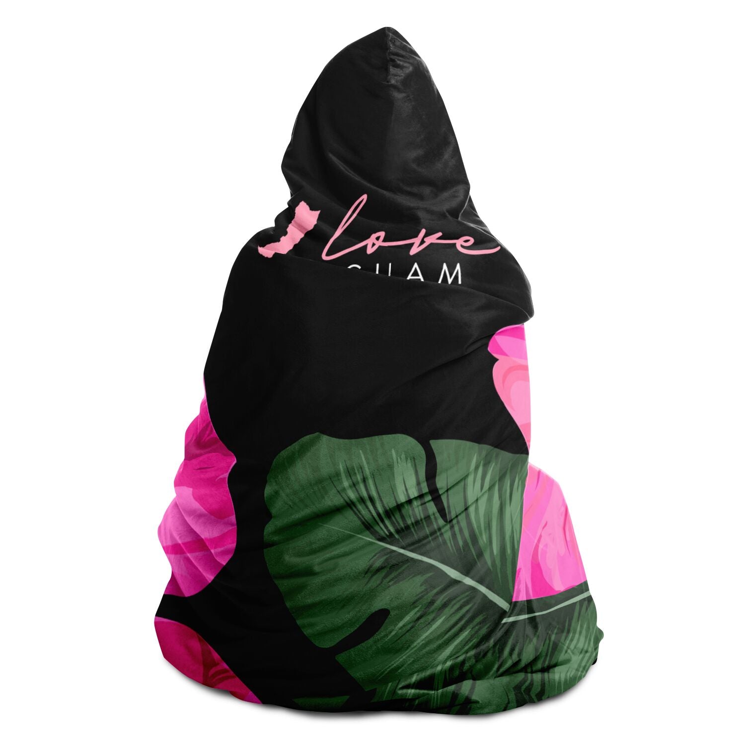 Guam Pink Hibiscus Paradise Black Premium Sherpa Hooded Blanket