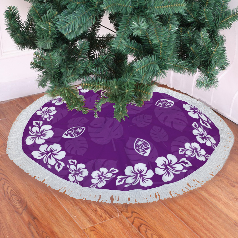 Guam Classic Purple Hibiscus Fringed Christmas Tree Skirt Island Life