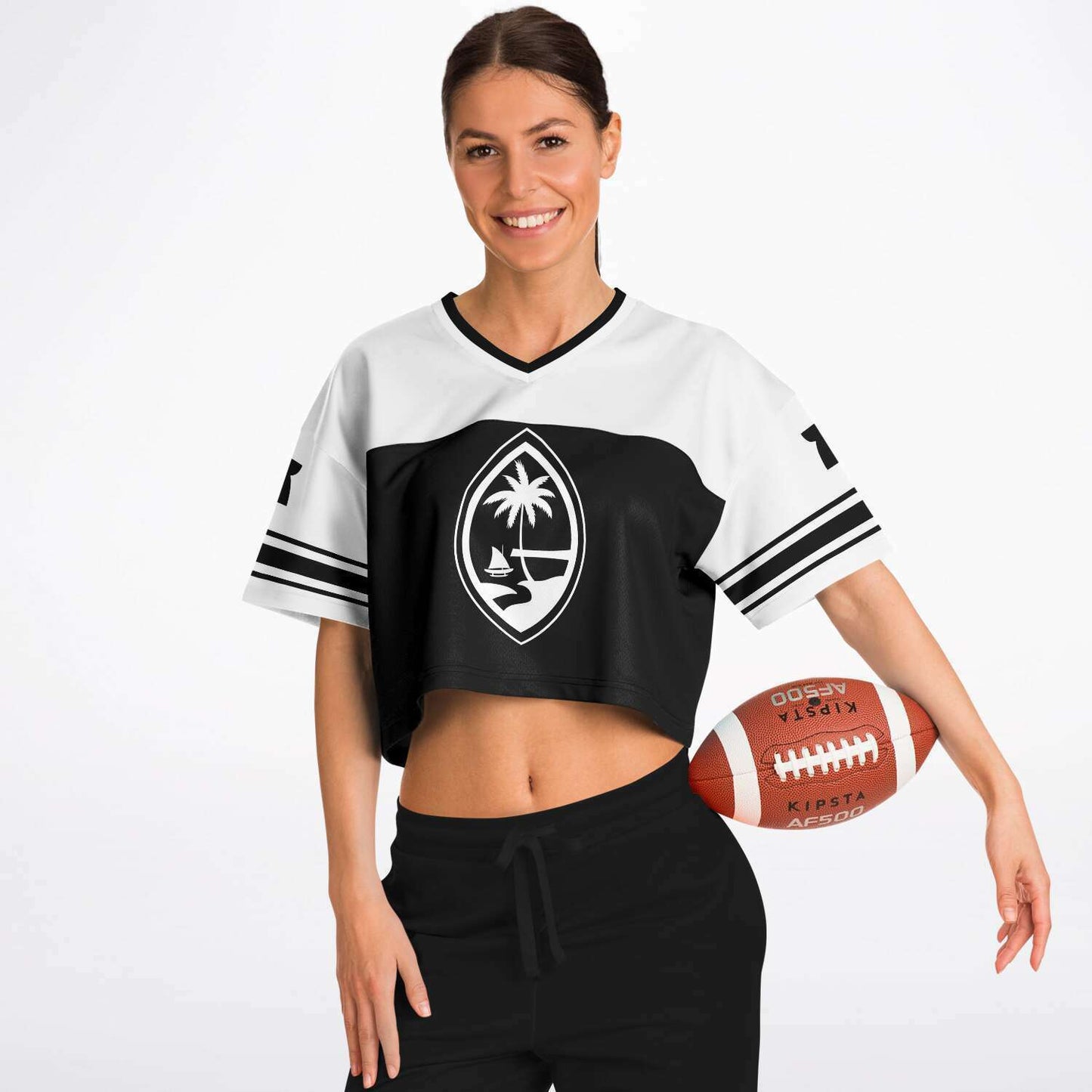 Guam Black and White Cropped Women's Football Jersey