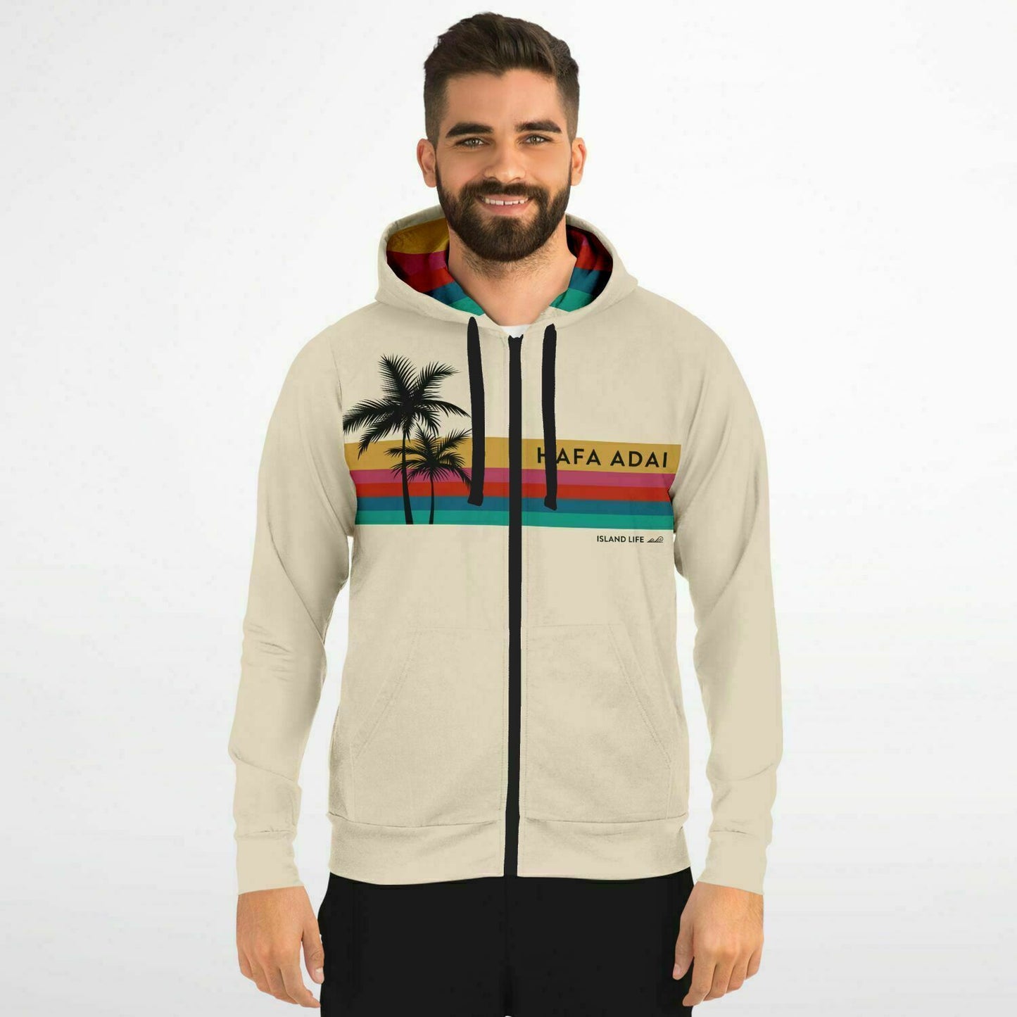 Hafa Adai Retro Rainbow Guam CNMI Zip Hoodie Jacket