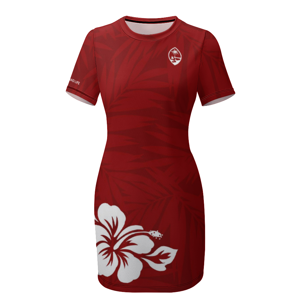 Guam Red White Hibiscus Women's Summer Short Dress