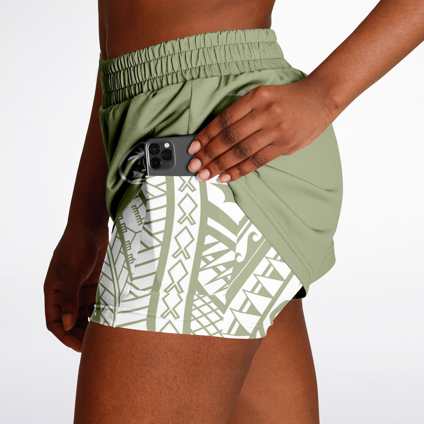 Guam Green Modern Hibiscus Layer 2-in-1 Phone Pocket Active Shorts