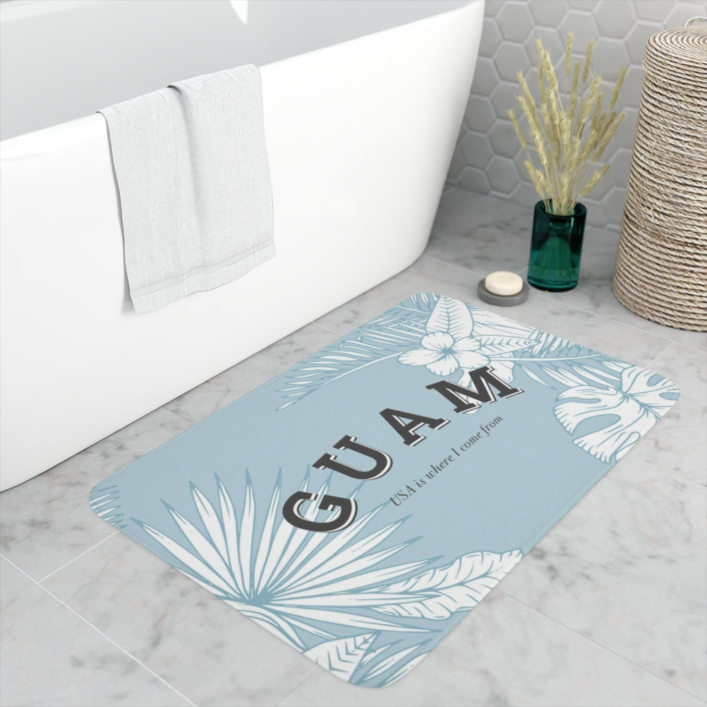 Guam USA Jungle Leaves Blue Memory Foam Bath Mat