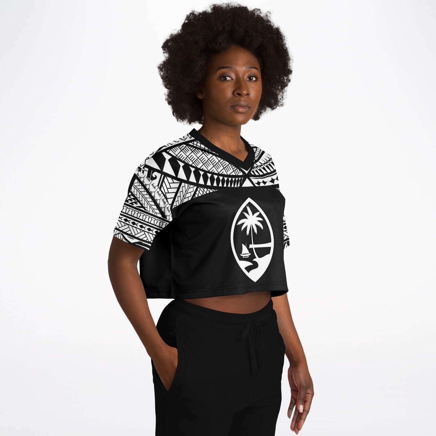 Guam 671 Tribal Black Cropped Women's Football Jersey