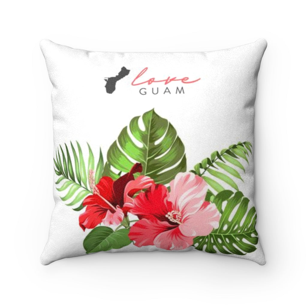 Love Guam Red Hibiscus Faux Suede Square Pillow Case