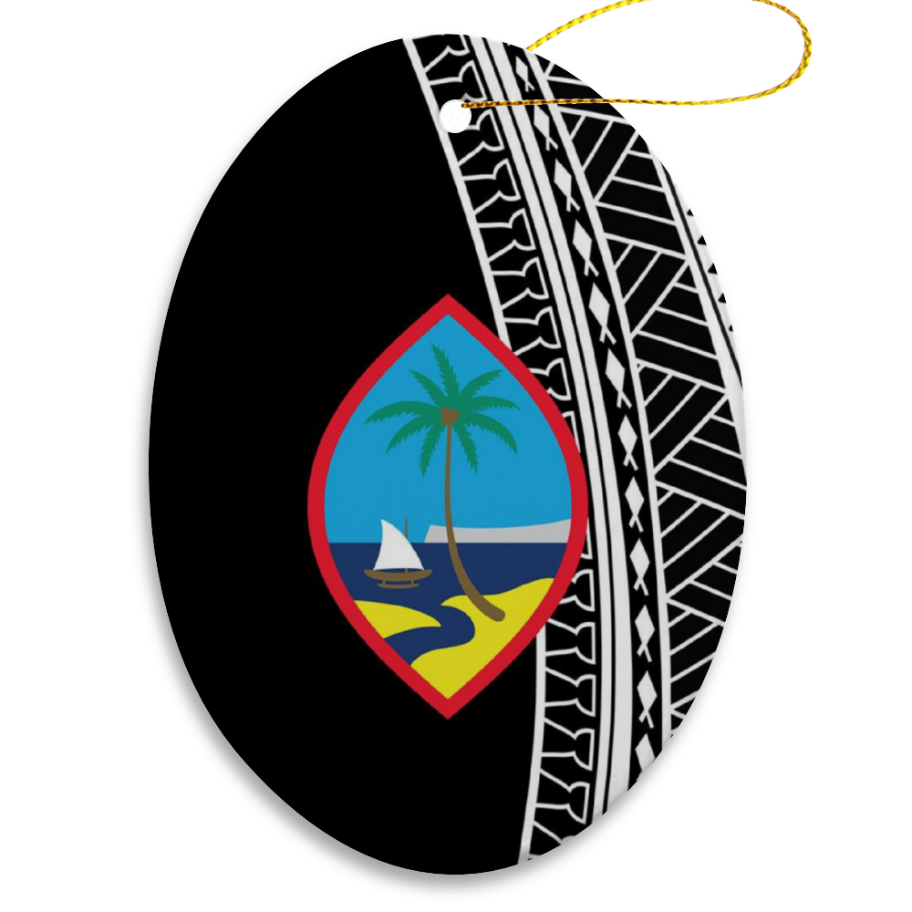 Guam Seal Black Tribal Christmas Oval Ornament
