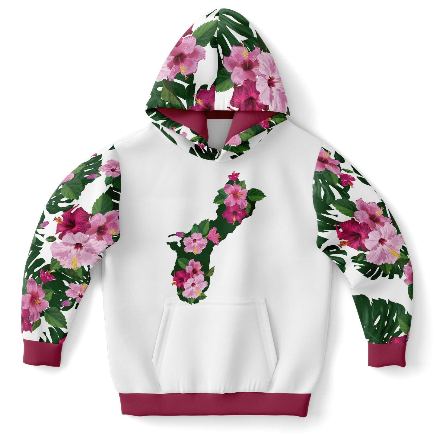 Kids Guam Fuchsia Hibiscus White Pullover Hoodie