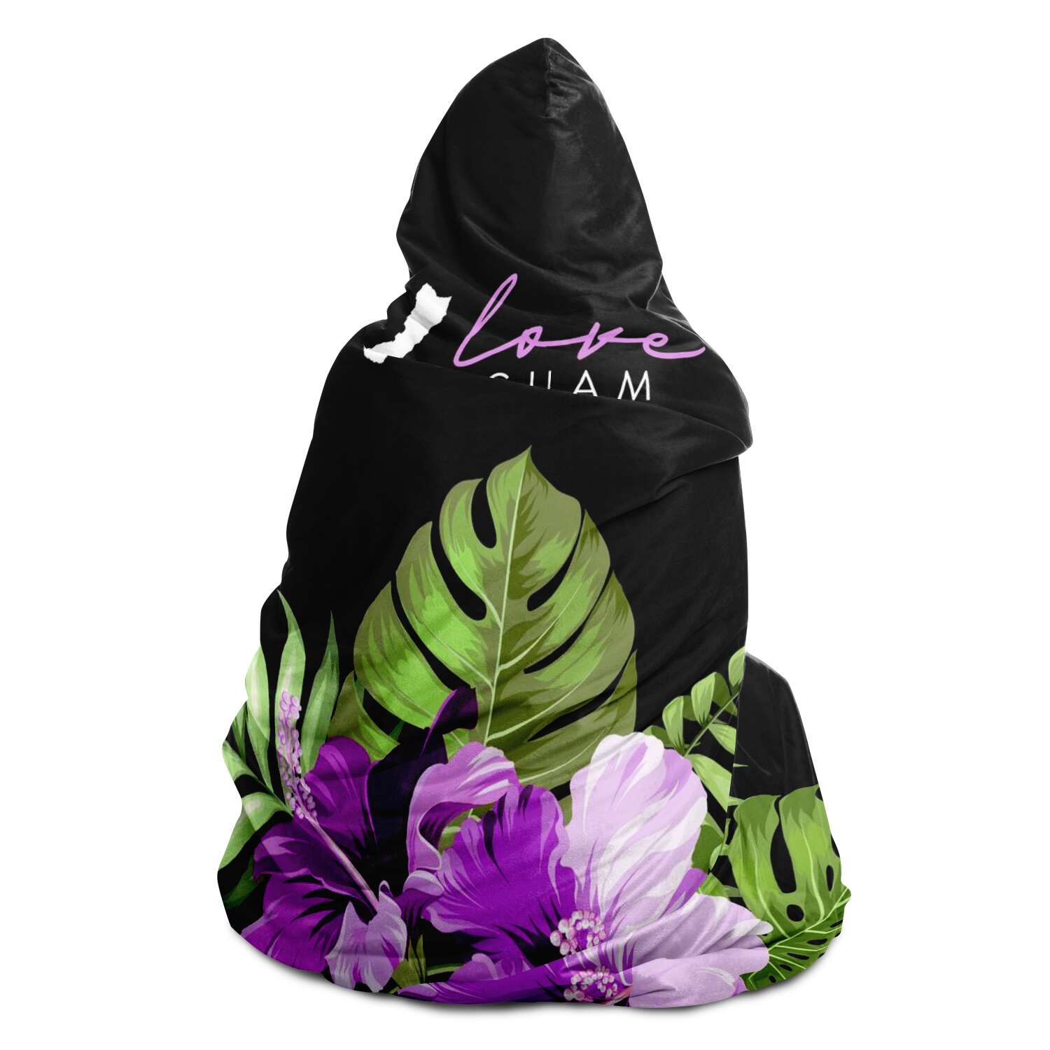 Love Guam Purple Hibiscus Premium Sherpa Hooded Blanket
